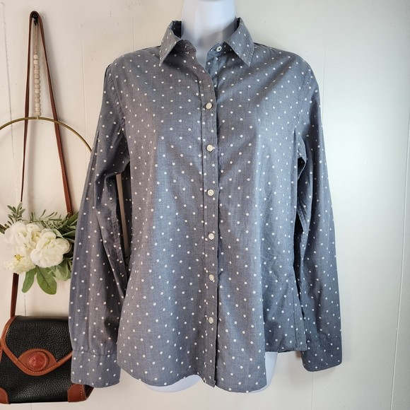 Banana Republic Soft Wash Gray Polka Dot Long Sleeve Shirt Size Small - Picture 2 of 9